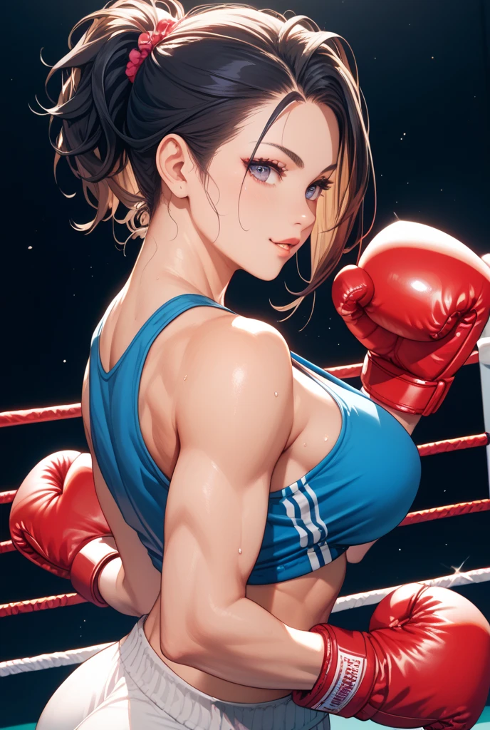 high definition and steam rising, a lot of sweat, a close up of a woman with boxing gloves on posing for a picture, artgerm and atey ghailan, wojtek fus, extremely detailed artgerm, artgerm. anime illustration, style artgerm, artgerm ; 3d unreal engine, in the style artgerm, artgerm detailed