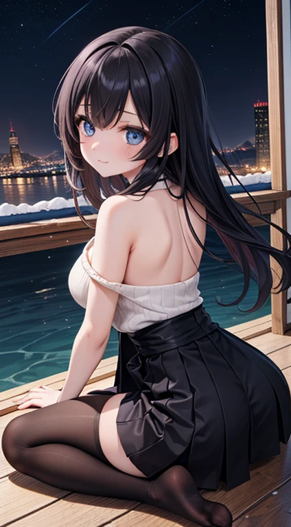 ((Black hair))), long hair, (((blue eyes))),(((forehead))) sexy, large breasts, beautiful body, masterpiece, smile, (((cotton lingerie))),sexy lingerie, hotel swimming pool,busty, buxom, curvy, voluptuous,Sexual Intercourse,