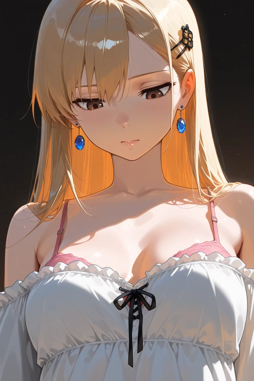 walking in a moonlit courtyard, exotic girl, indian, looking at the viewer, shining skin, perfect lighting, the embodiment of grace and elegance, (saree and bra), (Big Tits:1.5), cleavage, clear curvy details, beautiful curves, detailed eyes, detailed pupil, volumetric lighting, Ultra Detailed, unity 8k wallpaper, ultra detailed, aesthetic, masterpiece, best quality, photorealistic