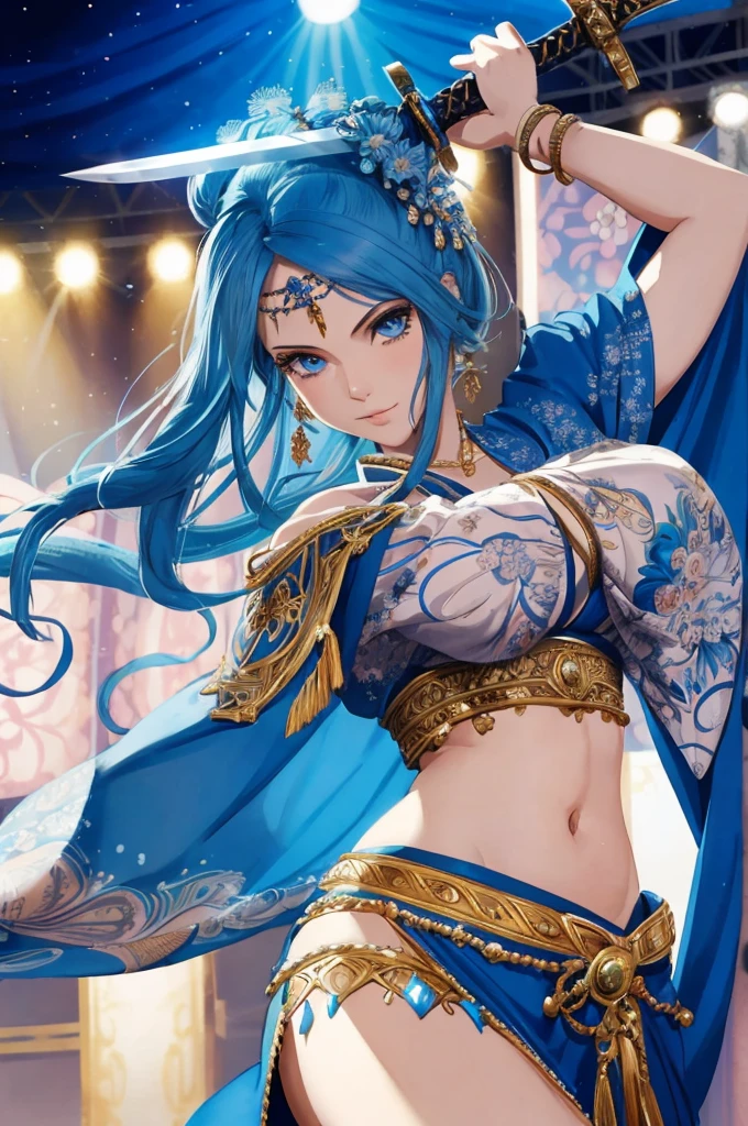 Woman in belly dance costume, full color illustration,