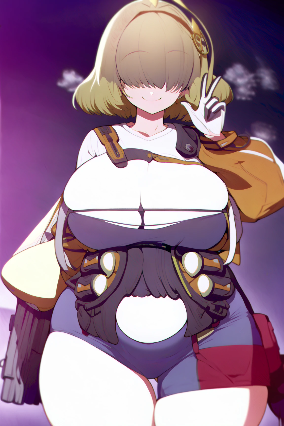 masterpiece, best quality, ultra-detailed, Potrait of beautiful , (chubby) (sexly), (plump), (curvy), (sexly), (Nude), ((tomboy)), (アニメ), (Breasts), (Plump), ((very short hair)), (boyish), (muscular), (naughty), (young), (Short Hair), (pudge face), (cute), (handsome), (Nude), (Big Areola), (Bad body odor), (Elegg), (purple eyes), ((thick)), (The eyes are hidden by the bangs), (Sinister), (insidious), (No light in my eyes),