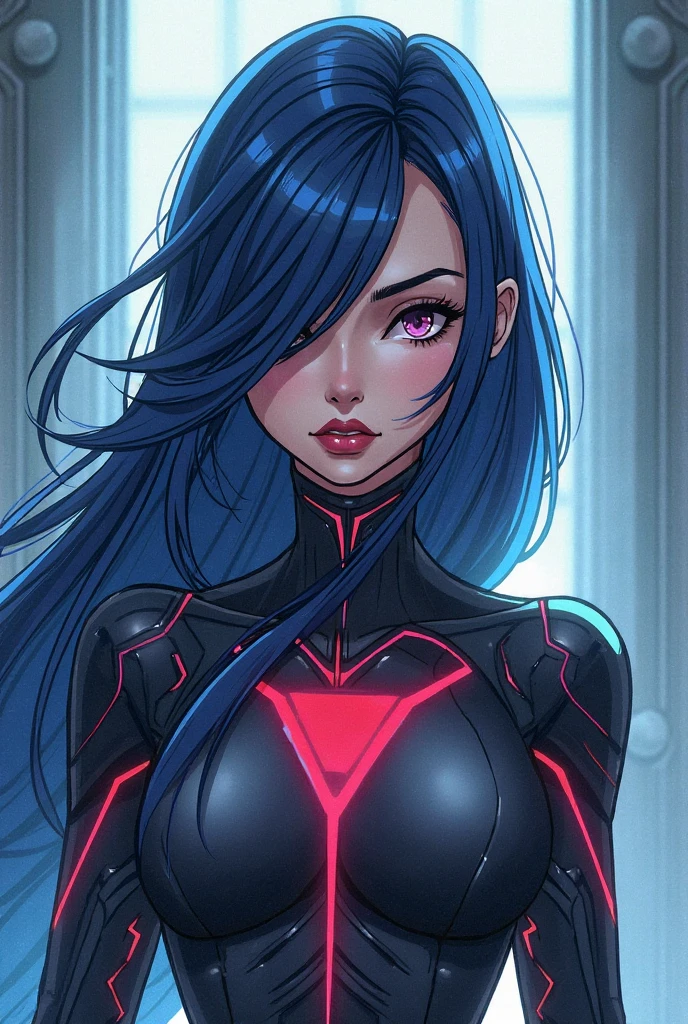 A crafted image of a girl in a red and blue costume looking out a window, in the styles of Wojtek Fus, Ross Tran, and CGSociety, with a realistic anime 3D style, reminiscent of Artgerm, Atey Ghailan, and Ilya Kuvshinov, in 4K resolution, inspired by cinematic CGSociety.