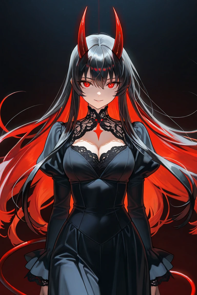 s0fth0rns,(8k,high resolution,masterpiece:1.2),actual,photo-actual:1.37,Demon girl with s0fth0rns,red corner,Beautiful and delicate eyes,Beautiful and delicate lips,Extremely detailed eyes and face,long eyelashes,Sexy long black hair,fiery red eyes,Wearing a dark flowing robe,Floating in a misty forest under the moonlight,Red eyes penetrate the darkness,The soft and ethereal light illuminates her graceful figure,Subtle shadows dance around her,Red roses surrounded by thorny vines,A sinister yet fascinating presence.,Depicted with dark and dramatic chiaroscuro lighting,Create an unforgettable and charming atmosphere,A clever fusion of traditional oil painting and digital art,Evoke a sense of mystery and seduction,Perfectly capturing the duality of beauty and darkness in the enchantress.