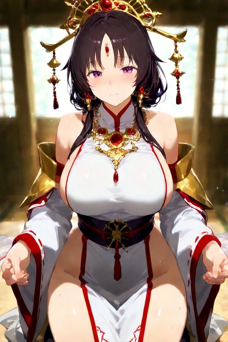 Tavern dancer, wide hips, thick thighs, slim, fit and toned, medium breast, revealing dress, harem dancer, (pelvic veil) ,(see through pelvic veil) , string panty, huge cleavage, ( jewelry) , long black hair, 2 twin tail, straight hair, brown eyes, naughty face, seductive smirk, 2 twin tails hairstyle/ pigtail hairstyle, solo, 1girl , belly dancer, medieval dress, arabic style, Indian style, (mature face) , seductive smile, smirk, seductive face,
Background brothel, background tavern, blurry background, (dancing on table) , (sitting on table)
(Red dress), (transparent veil)