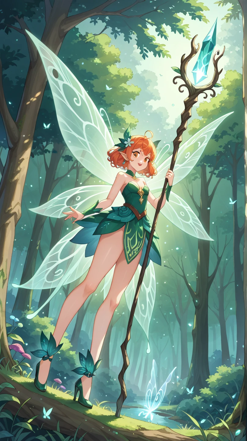 a woman holding a fairy in a magical forest