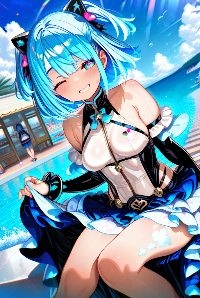 Create a picture of konosuba aqua in sexy clothes
