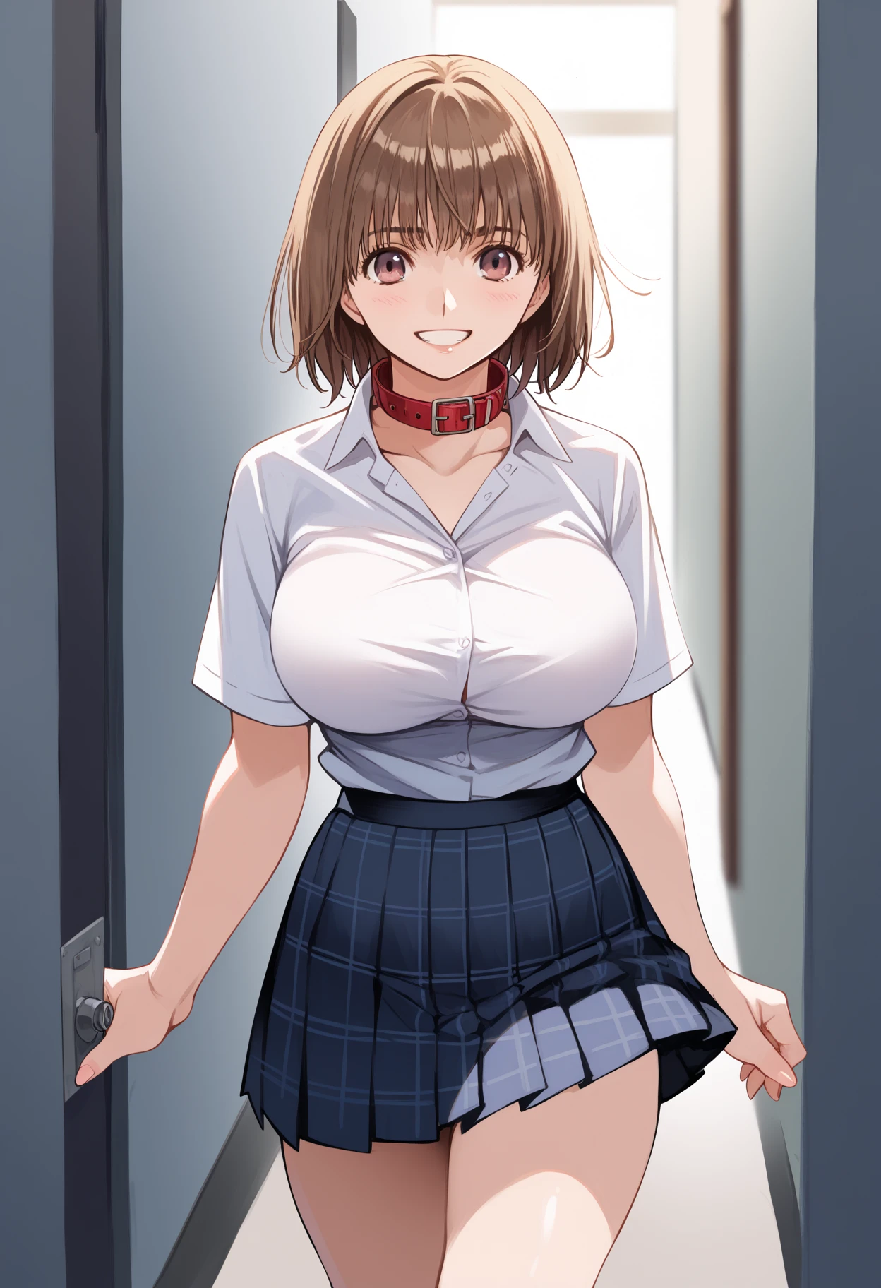 、(masterpiece、Highest quality)、Highest quality, Ultra-high resolution, (((masterpiece))), alone, Sweat、Big eyes, Composition from the front、Shortcuts、Embarrassed face、Blonde Hair、Cut your hair short、School classroom、Sailor suit、skirt、short hair、Browsing Caution、Upper body naked、Breasts exposed、Nipples、Large areola、Sitting in a chair without a backrest、Internal Medicine Examination、Woman showing her body、belly button、真Composition from the front、School Insurance Office、curtain、cubicle、window、door、Fluorescent lamp