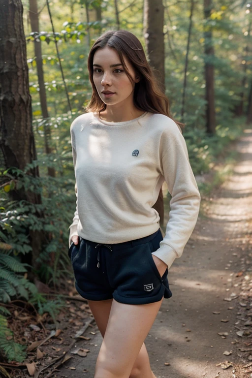 25 year old brunette, big breasts white empty Garment-Dyed Sweatshirt , pas de soutiens gorge, full body selfie outside