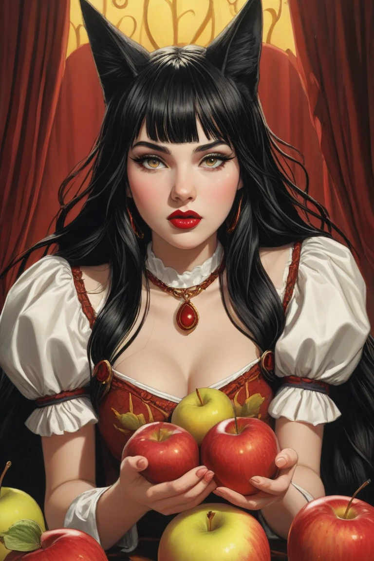 better aesthetics, lolsplashart, katarina, looking at viewer, wearring a white dress, Flat painted style, Genrih Valk illustration