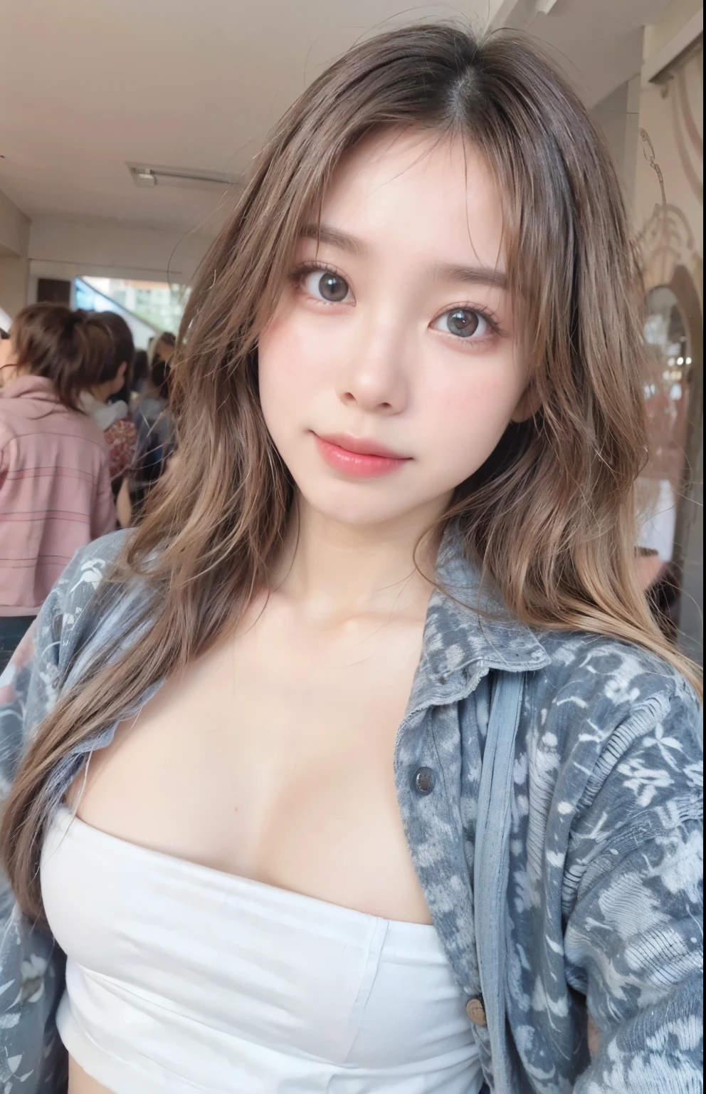 There is a woman posing for photo in a fur coat, beautiful korean woman, gorgeous korean young woman, korean woman, 8k selfie photo, beautiful korean young woman, korean girl, elegant, cute woman digital art, gorgeous chinese model, big breasts, plump, busty breasts, big breasts beauty, big breasts