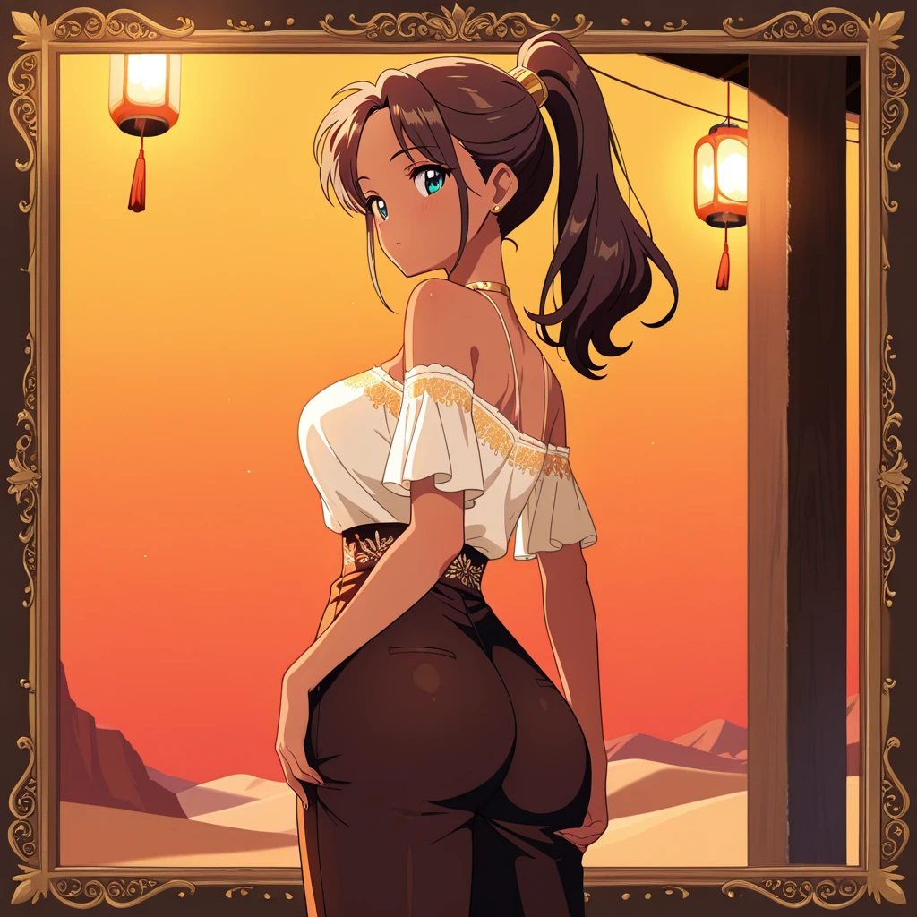 (masterpiece,best quality,absurdres,beautiful,aesthetic,detailed),outside,garden,flowers,dappled sunlight,1girl, big booty,tsukumo yatsuhashi, hairband,brown eyes,yellow sundress,looking at viewer