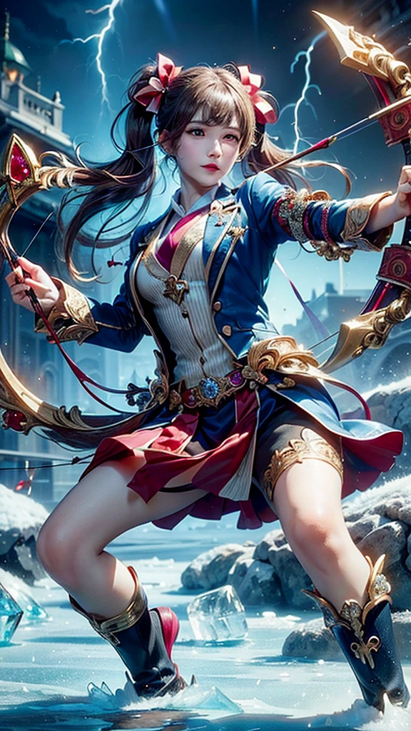 A girl fighting a sorcerer, with rays of color flowing from her hands as she struggles to retrieve the pot of magic paint. 4k resolution