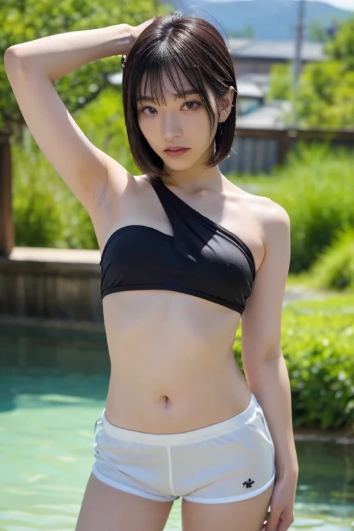 15 year old elf girl, short hair, black color, naked, Skinny body, small bust, bow on the neck, lying on the floor, in the forest at night, starry sky, flowers illuminating, is alone