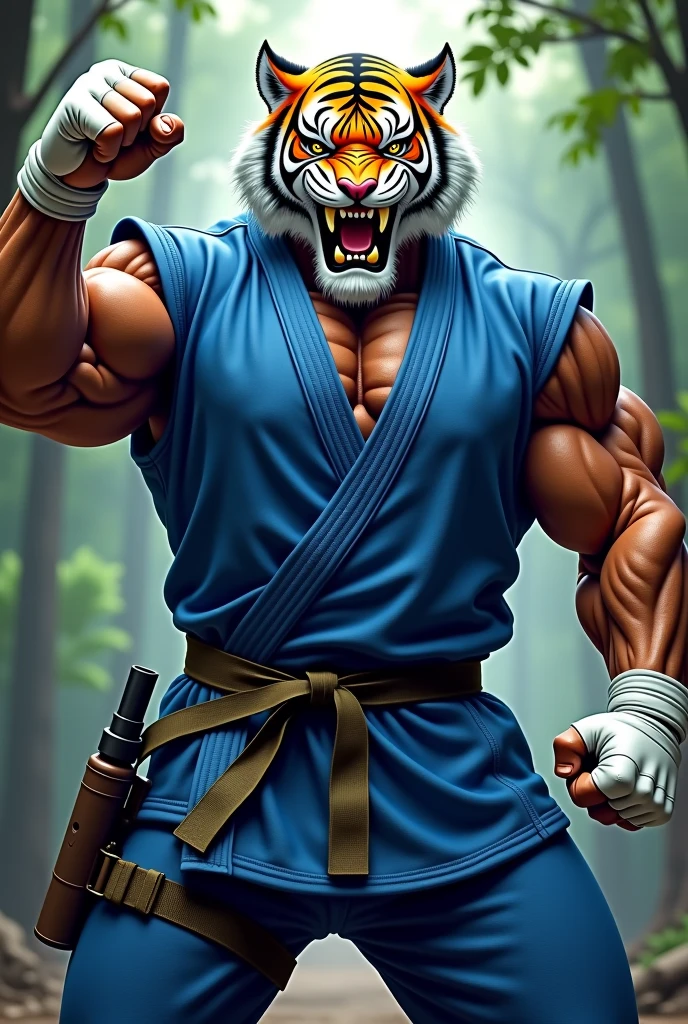 Muscular, male, hairy, furry, tiger, black and white hair, samurai style