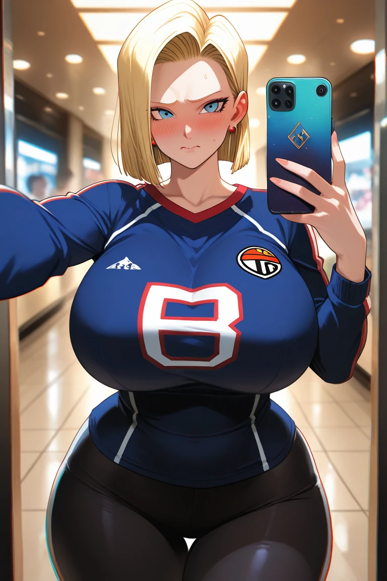 tmasterpiece,Best quality,Japanese cartoon,hand sign,_hand sign,1个Giant Breast Girl,Be red in the face,avaGet outh,Tongue stock_Get out,Colossal tittremely detailed cg unity 4k wallpaper),(tmasterpiece),(Best quality at best),(ultra - detailed),(Most Best Illustration),(The best shadow),(absurd res),(detailedbackground), Android18, 1个Giant Breast Girl, Android18, Alone, Blonde hair, eBlue eyes, 耳Nipple Ring, jewely, jaket, arms folded, short detailed hair, pink track开放 jaket,super short pants, , looking at viewert, pink track jeans, ssmile, , cow boy shot, longer sleeves，endure，squatt，sitting down，drenched all over the body，Spread your legs apart，Superbly detailed eyes