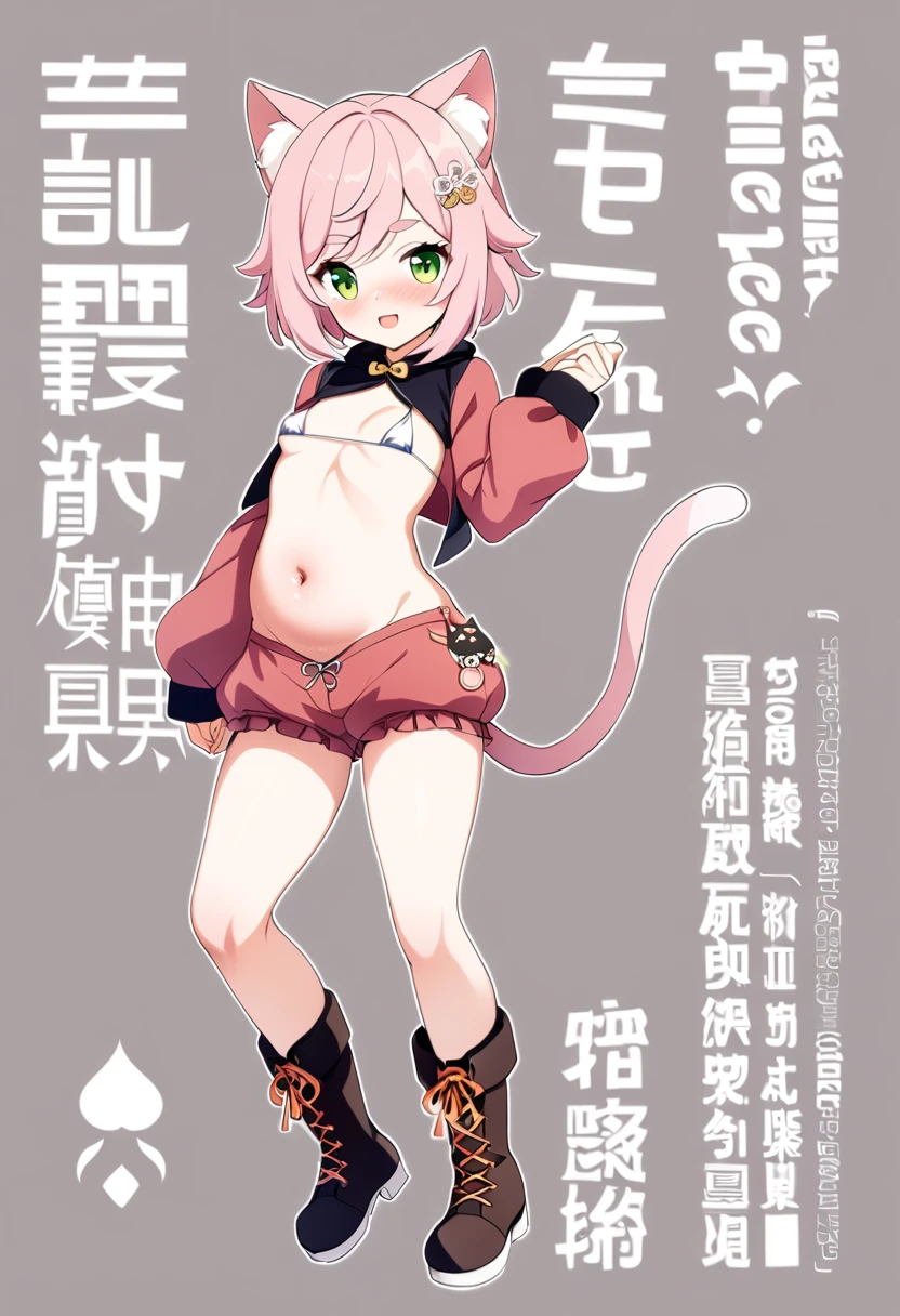 Hasaha, 1girl, solo, animal ears, black hair, pointy ears, brown eyes, short hair,tail, masterpiece, expensive quality, very_expensive_solve, big_file size, full color,(completely ????:1.2),?????,niplles,