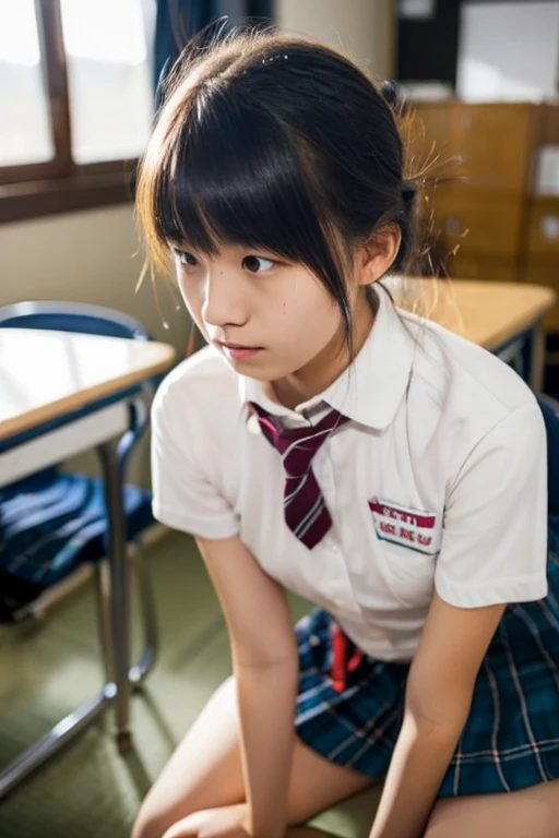 (masterpiece, Highest quality:1.2), 8k, young美しい女の子, 85mm,Official AR RAW Photos，young,Baby Face,clear,Junior high school freshman，very cute,Idol Style,student，10 generationsの少女，Sit on the floor ,put your hands behind your back，young，White see-through underwear, I can see your chest,Flat Chest，Erect nipples，No makeup, Film Grain, chromatic aberration, Sharp focus, Face Light, Bright lighting, 10 generations, Detailed face, ((((((14 year old high school girl))))))、Tight waist，Delicate body,In the classroom at night，Delicate genitals，Genitals are clearly visible,young性器,Wide-open legs,Wide-open legs,Please spread your legs as far as possible，Look at my genitals,Showing off genitals,Feels good,From below,From the ground