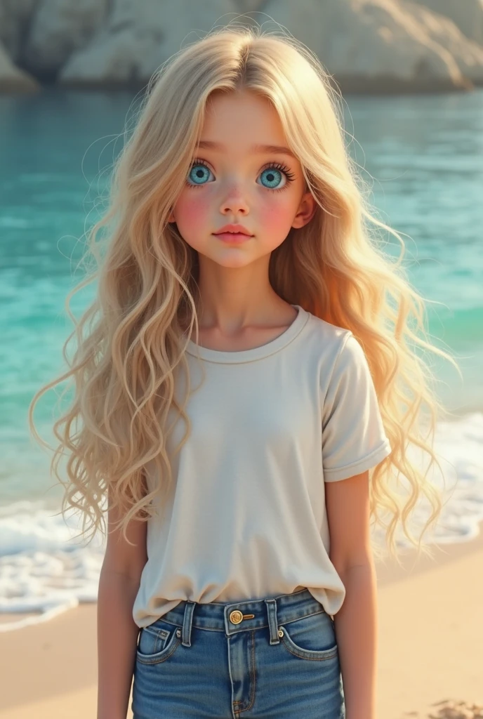 Long Hair, smile, Surrealism, UHigh resolution, Accurate, Anatomically correct, cute１６Year old girl、16 years old、Textured skin, Very detailed, Attention to detail, highest quality, High resolution, (On a wide beach), Paradise Background, B cup breasts, She seen from below, (Oversized Long T-Shirt:1.3),