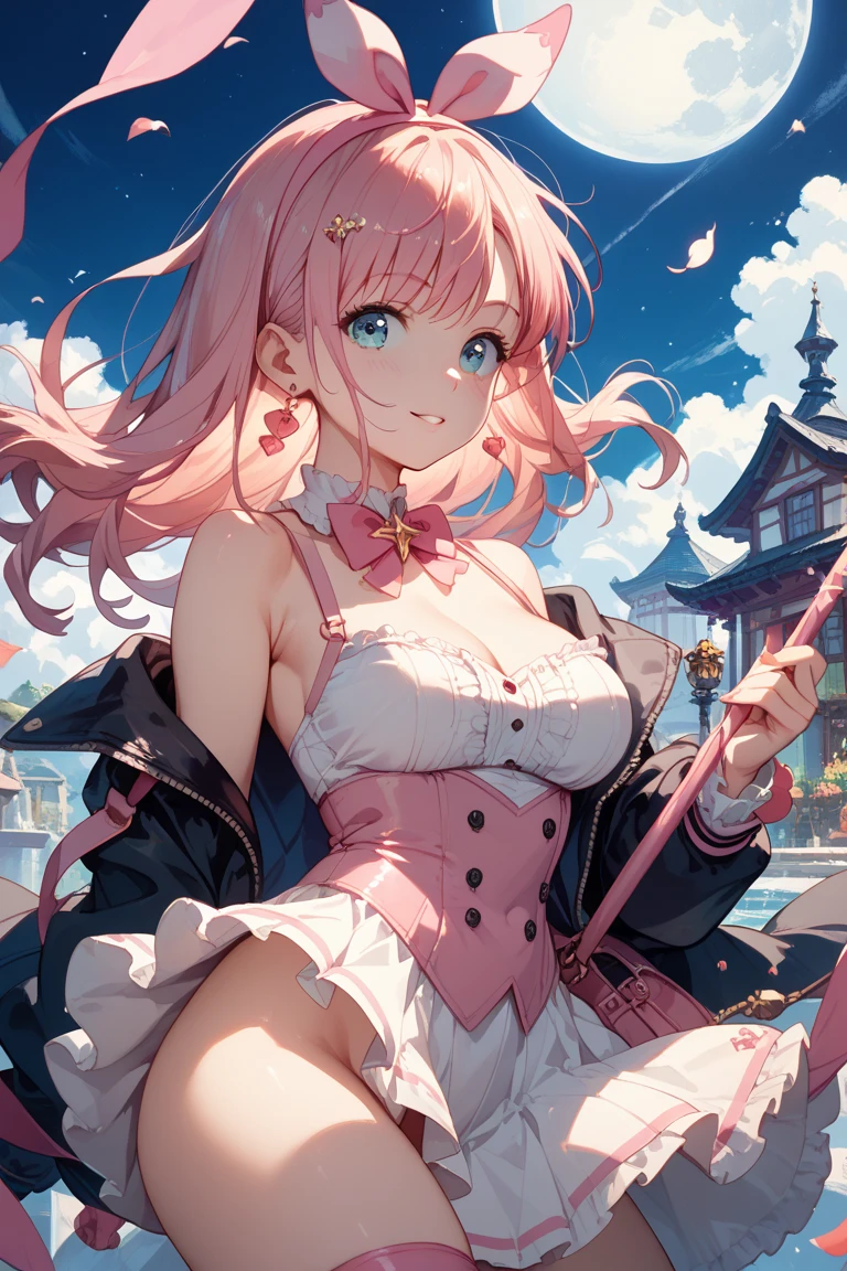 masterpiece, detailed, high quality, (absurdres), high sharpness, high resolution, rosemi, 1girl, solo, parted lips, blush, small breasts, curvy, wide hips, groin, cameltoe, frills, (bikini), detached sleeves, thighhighs, garter straps, garter belt, cowboy shot,