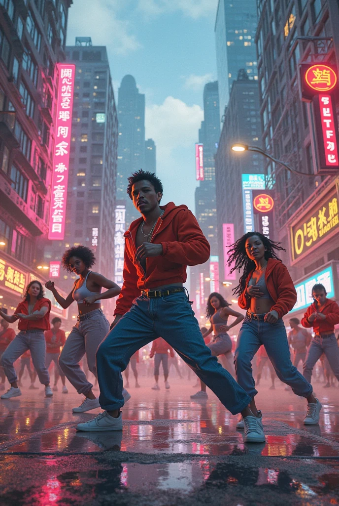 (ultra detailed), cyber punk、 A scene in which members of a male dance group overcome difficulties。