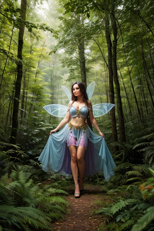 "A mesmerizing and enchanting depiction of a captivating 'Flower Fairy' cosplay poses in a pristine and magical woodland with a pond close to a waterfall setting, flowing gown. The fairy possesses an otherworldly beauty with ethereal wings, her graceful pose exuding a sense of wonder and magic. Let the colors come alive with a vivid and dreamlike atmosphere, drenched in soft sunlbeams and shimmering particles of pollen. Create a masterpiece capturing the essence of nature's enchantment and the mystical presence of the 'Flower Fairy'."