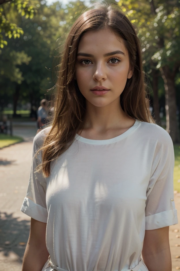 woman, closeup, (shirt), pants, (buckingham palace), (), ZM_frederike, wide shoulders, perfect face, (contact iris: 1.1), pale skin, skin pores , depth of field