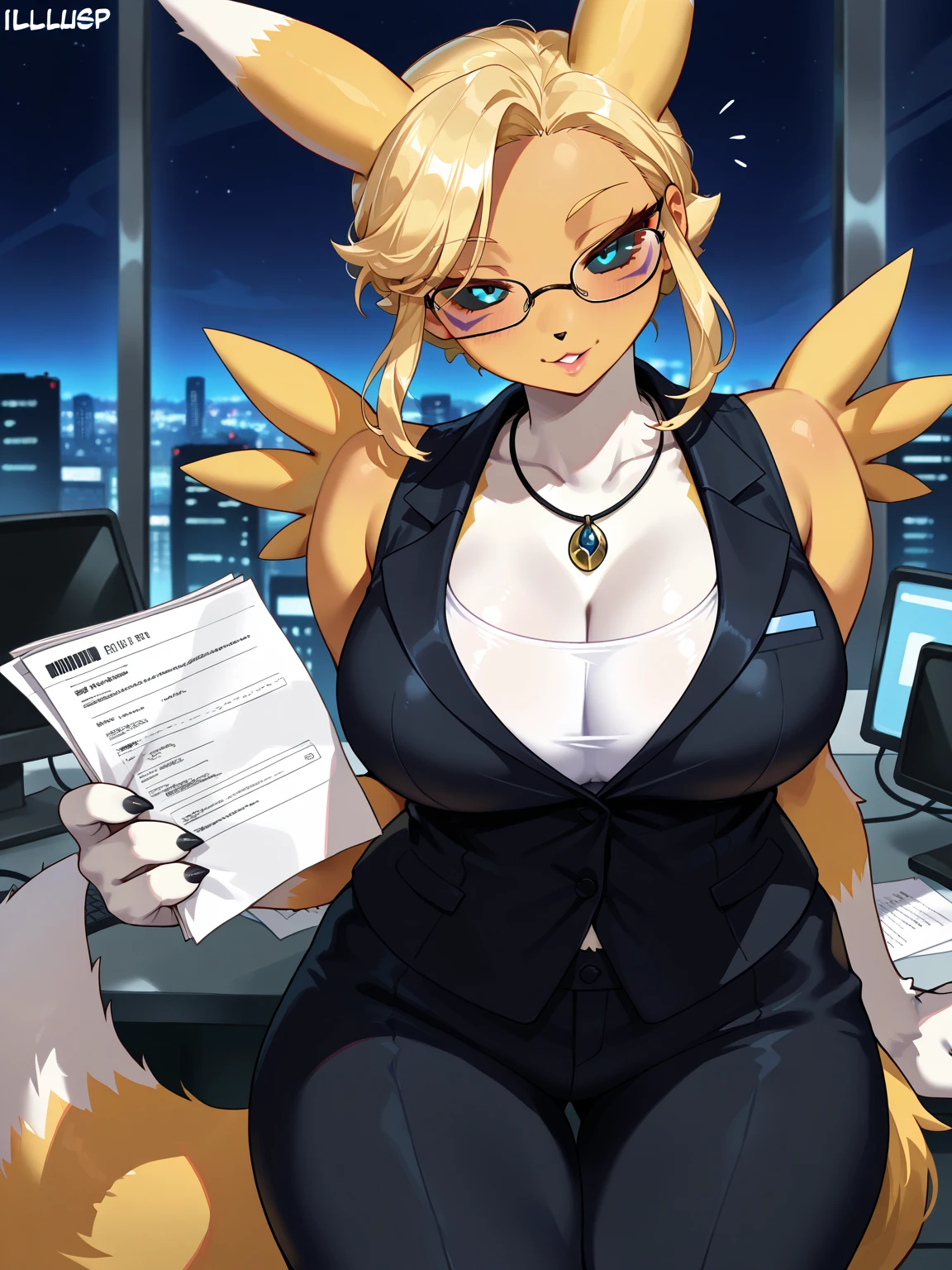 (obra maestra: 1.3), (mejor calidad: 1.2), (2D: 1.0), (anime: 1.0), (illustration: 1.0), (clear: 1.2), (moorning_environment), (departamemto), (claro, brillante: 0.8), (empaste: 1.1), (ultra detallado: 1.0) (1boy, solo), (fox_girl, anthro furry: 1.6), (anthro_female_fox: 1.2), (big_ears: 1.0), tetas grandes, pelaje descomunal, esponjoso, pelaje esponjoso amarillos, detallado, RGB, Neon lights, gaming set, colores amarillo, cuerpo sexy, traje completo de mezclilla, (traje_dorado:1.1) cubre bocas