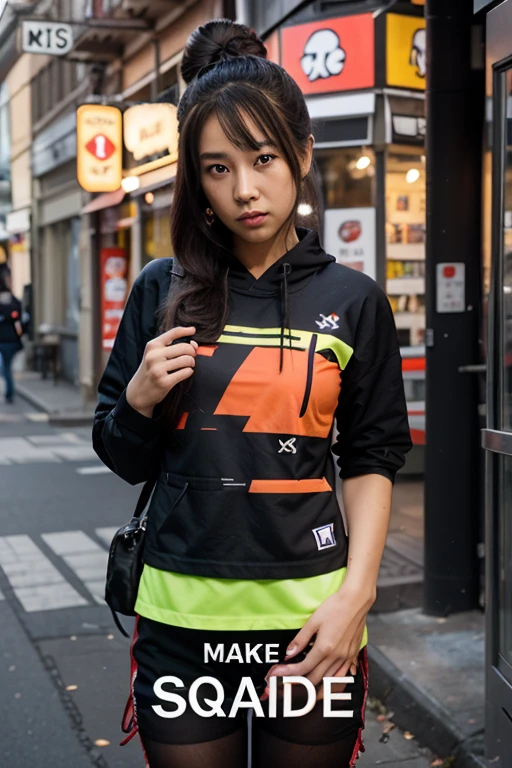 ((realistic:1.4,realistic photo)) , (RAW photo,masterpiece,highest quality),1girl,asian,orange hair,black hoodie,16k