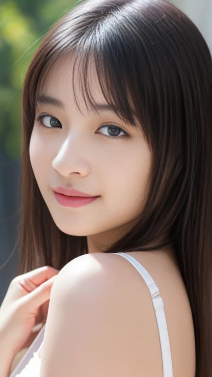 masterpiece High resolution Female student Delicate face Thick eyebrows Sunken eyelids very cute natural atmosphere boyish 16 years old Shortcuts Dimples Mole Tanuki face Tube top Please open your mouth wide Make fun of them