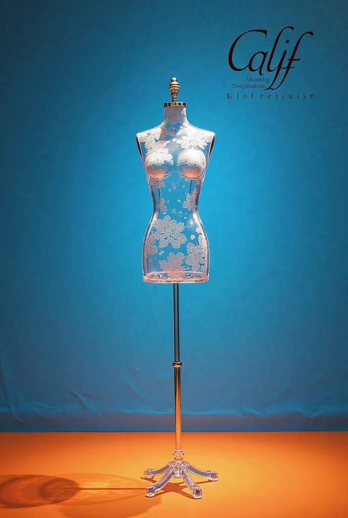 mannequin white, black blue dress with cutout on the thigh.open shoulders, blue flowers