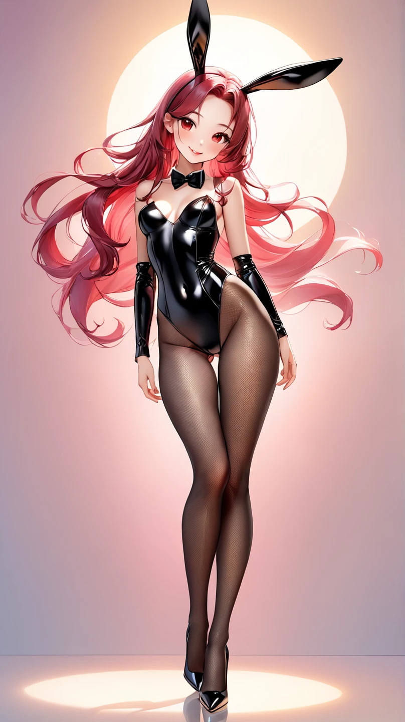 Woman, long wavy hair, pink hair, blue eyes, elf, tattoo,Black clothes, ,Dark shadowed face,Sadistic smile,Malice,Contemptlatex,Bad face,,,two hands,Two legs,five fingers,evil background,elbow gloves,latex