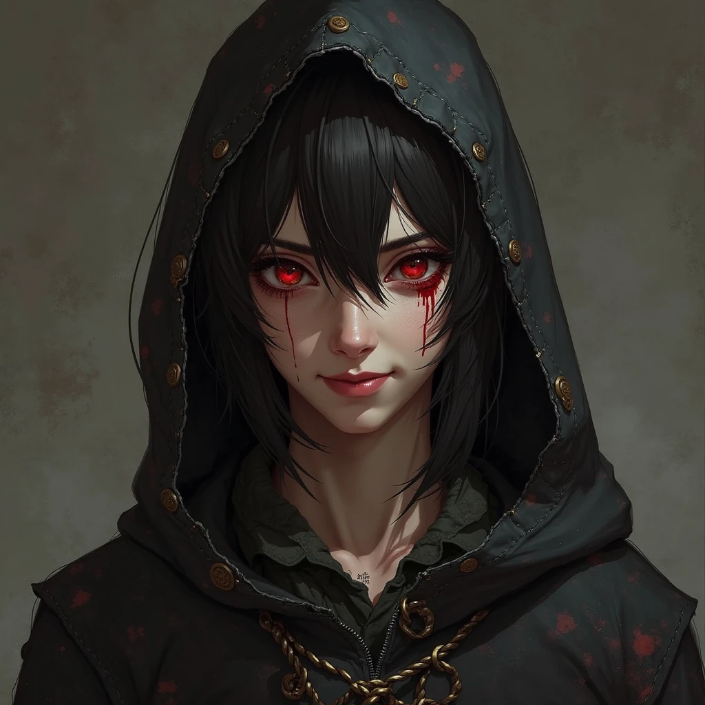Single shot, dark house, witch in black hooded robe, black hair, facing the camera, slim, eyes turning red, veins on her face, hands outstretched to choke me, best quality, beautiful picture, extreme detail, masterpiece, cinematic light, masterpiece, impasto