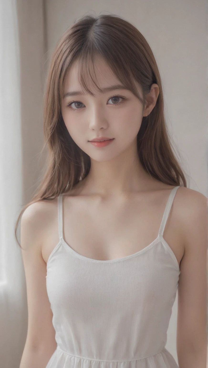 ((NSFW))、(​masterpiece:1.5)、(8K)、(Photorealsitic:1.5)、Raw photography、(Top image quality:1.4)、(foco nítido:1.5)、 top-quality、​masterpiece、超A high resolution、Photograph the whole body、Perfect dynamic composition、 22 years old、slender、Unwind in the living room、prety woman:1.4、serious facial expression、 Wearing a white leotard、 light brown hair、Hairstyle is straight long、Glowing hair、 Super Detail Face、A detailed eye、二重まぶた、 Natural Color Lip、Transparent skin、