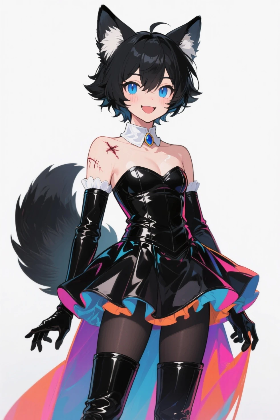 valerie from pokemon, black hair, pink and black dress, black high heels, woman