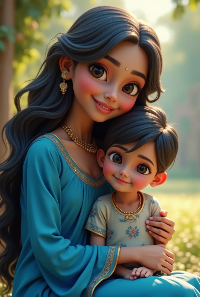 Indian mom in short dress with her 11 year old son