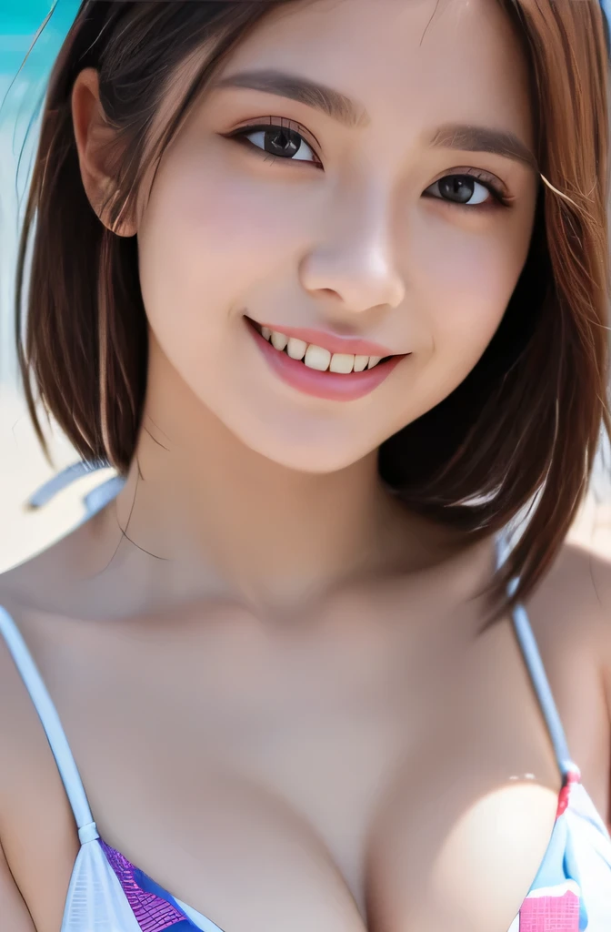 masterpiece、top-quality、超A high resolution、in 8K、high-level image quality、realisitic実写、Photogenic clarity、A detailed eye、gradients、in poolside、perfect anatomy body proportions ,hard disk、nffsw , Nikon Z9 80mm Lens 、masutepiece、Cinematic lighting, Physically-based rendering, Award-winning, highlydetailed skin, extra detailed face, Eyes with beautiful details、8k wallpaper、top-quality、ultra-detailliert、masterpiece、realisitic、Realizing a cute girl with high-definition glamor、28 year old、red blush、、roundly eyes、viewer、FULL BODYSHOT、Competitive swimsuit 、Milk transparency 、large full breasts、short-cut、Looking at the camera、Daytime street、(((Beautiful alignment and snow-white teeth)))、Sparkling eyes、sparkly eyes、Glossy lips with lip gloss、too bright natural light、The Bright Sun、