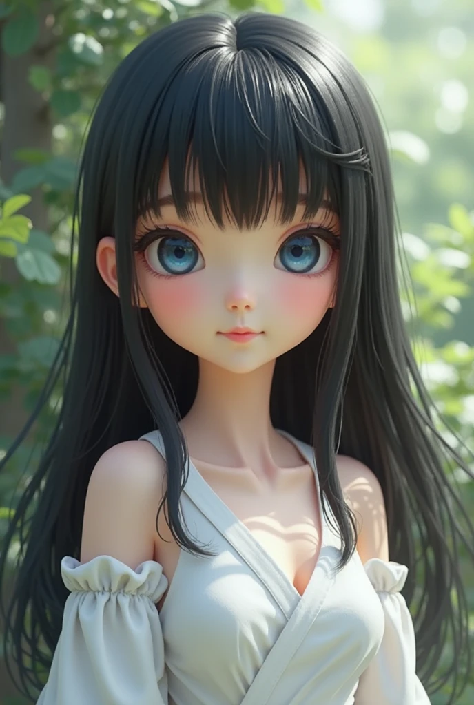 melhor qualidade, obra de arte,Cabelo preto, olhos azuis, olhando pra cima, tronco