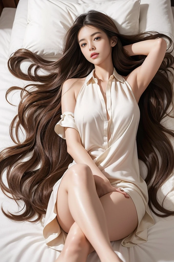 1woman ((whole body)) ((view of her from above)) (((She is lying with her back fully leaned against the bed., Looking straight up with legs spread))) (Expressions of ecstasy) (Huge breasts 1.4) (White Lingerie) ((highest quality)), ((masterpiece)), (Familiar), (Get used to it) (Highest quality deep black hair Reaches up to the kneeVery long hair highest quality Highest detail Reaches up to the knee、Very long hair that lasts forever:1.3 Flowing Hair 私ncredibly straight hair Very shiny and thick hair Abnormally long hair that lasts forever Flowing Hair on both ends long hair up to the knees:1.2 long hair up to the knees:1.2 Thick and shiny hair Very free hair Abnormally long hair!!!!! Beautiful silky hair Beautiful and shiny hair Beautiful and shiny hair Beautiful silky hair Hair that grows to the knees Very very, Very long hair!!!!! Very very, Very long hair!!!!!) (highest quality The best ultra-fine Reaches up to the knee、Very long hair that lasts forever Flowing Hair Her hair is gently permed Very shiny and thick hair Abnormally long hair that lasts forever Flowing Hair on both ends long hair up to the knees:1.2 long hair up to the knees:1.2 Thick and shiny hair Very free hair Abnormally long hair!!!!! Beautiful silky hair Super long hair down to the knees Beautiful and shiny hair Beautiful and shiny hair Beautiful silky hair Hair that grows to the knees Very very, Very long hair!!!!! Very very, Very long hair!!!!!) (She is the most beautiful 18-year-old hair model in Japan.....) Perfect woman'face (She has a typical Japanese build and skin color..., Her skin is very high quality and ultra high definition.、very beautiful and glowing skin) (Large Breasts) (Her face is dignified and sexy)(She achieved her sexy look with the help of a professional makeup artist.。... Lipstick is natural red The eyeliner is a beautiful black) (Surreal photos by professional photographers :1.2) (She is wearing a beautiful blue silk camisole dress. :1.2) ((Her bangs are neatly trimmed, full bangs)) (She has a typical Japanese build and skin color Her skin is very delicate and sensitive..、and、Such beautiful and radiant skin) (Her face is long, Small eyes and nose.、Narrow-mouthed and the most beautiful) (Japanese Solo Photos'The most beautiful 28 year old woman) ((Rich 1.4)) (Extremely detailed 8K) (Ultra-fine skin texture 1.4) (Actual, Vibrant:1.4), Sharp focus:1.2、Beautiful woman:1.4 Dynamic Lighting (Genuine RAW photos taken by professional photographers) very beautiful and glowing skin) (Excessive breasts) (Her face is long, Eyes and nose) Lipstick is natural red The eyeliner is a beautiful black) (her hair is deep black) (Surreal photos by professional photographers :1.2)