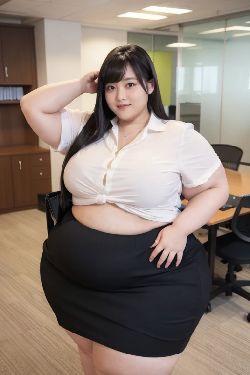 nsfw, ((8K)), highest quality, 超High resolution, (Surreal)、(High resolution), masturbation, vibrator, ((business shirt)), Overweight, Extremely fat, ((Chubby)), Japanese, office lady