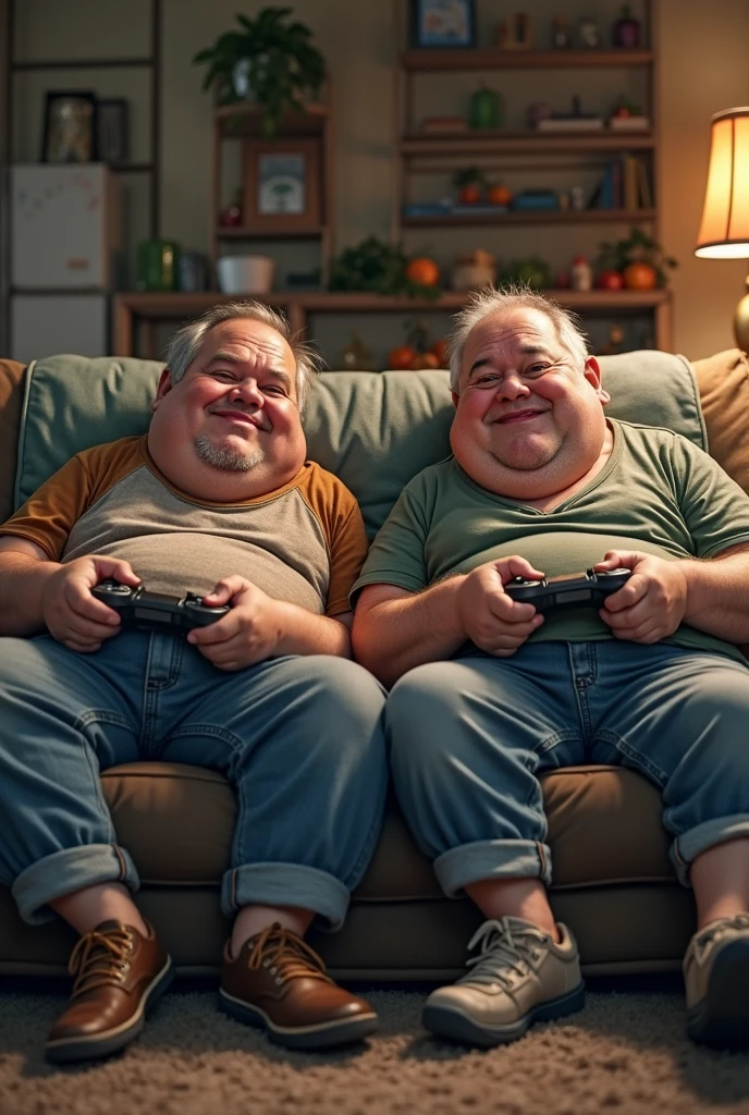 three pinoy fat gays holding a phone and inlove typing, laughing, dark dirty, are inlove delusional sitting in a couch apart, one is lying down