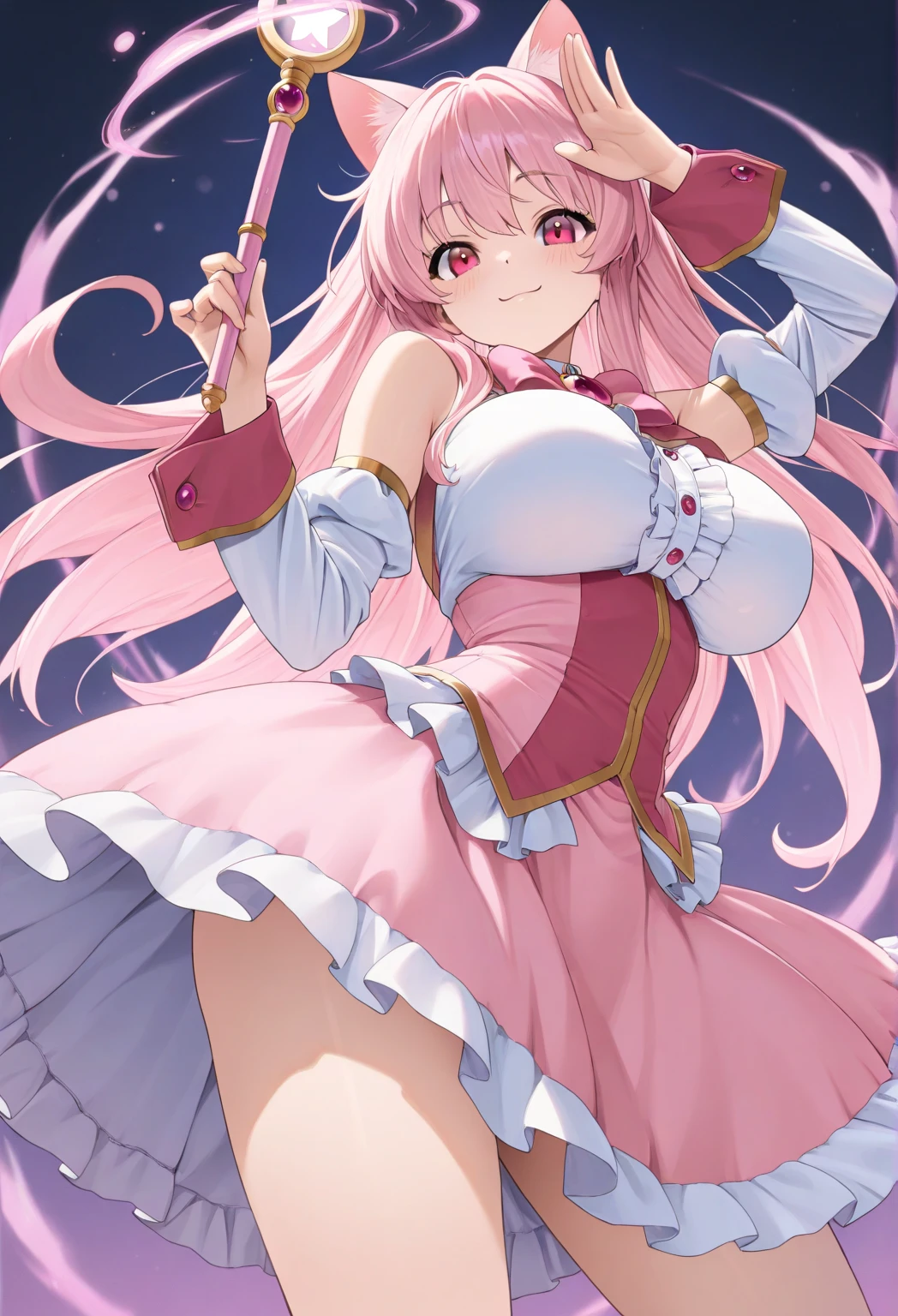 Masterpiece、Highest quality、Super detailed、1 girl、Pink Hair、(Big Tits)、Fluffy and soft long hair、Red-pink eyes、Sailor suit、rain、umbrella、In town、Cleavage、(The underboob is visible)、Belly button、Ruffles and ribbons、smile、Too big breasts