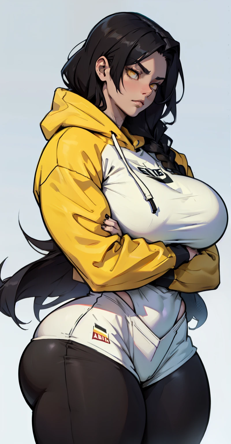 ((massive female bodybuilder)) black hair yellow eyes