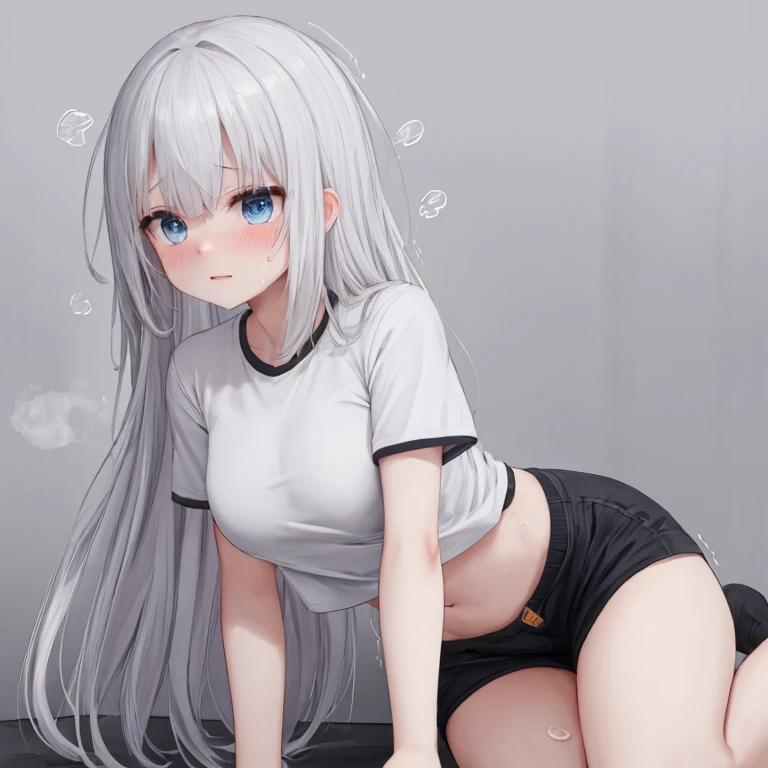 masterpiece, best quality, 1girl, soli, long hair,tank top, short skirt, grey hair detail body, armpits, seductive pose, 3D, open legs, in bed.