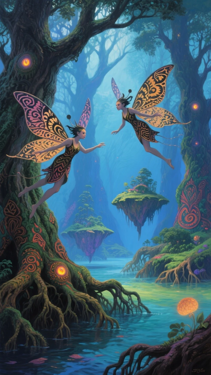 masterpiece, best quality, BrianFroudStyle, multiples faeries, flowers,