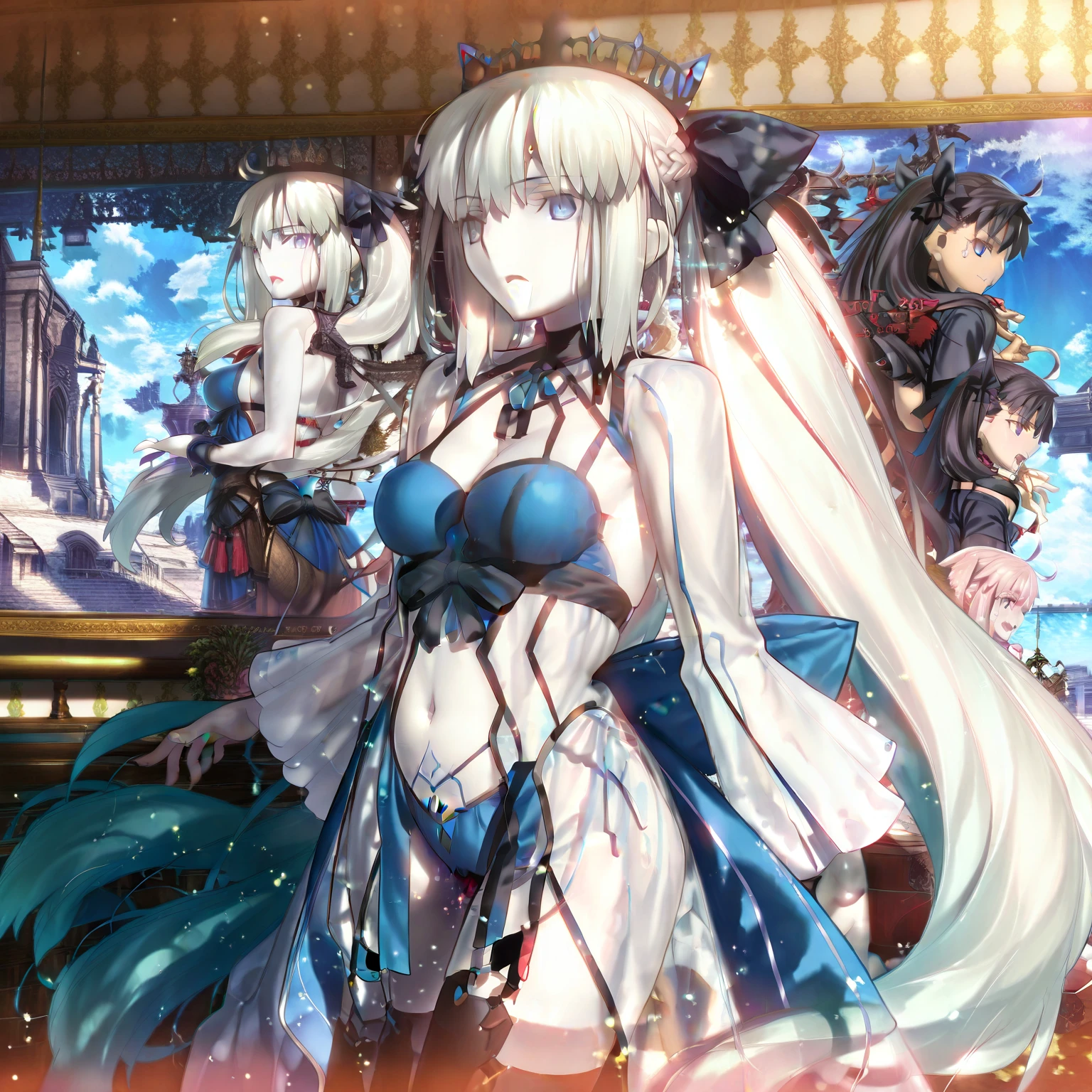 (otherworldly, otherworldly atmosphere, otherworldly appearance), highly insanely detailed, masterpiece, top quality, best quality, highres, 4k, 8k, RAW photo, collar, earrings, jewelry, necklace, armlet, 
(long_hair, long hair, random colors cloth, random colors hair, random long hair, dynamic hair, glowing hair, hair over one eye), 
(eyelashes, eyeliner, eyeshadow, eyelashes), 
makeup, 
(dynamic pose), nsfw, 
((ancient egyptian theme)), golden ornaments, 
1girl, (portrait), 
1girl, jellyfish girl, white leather tight clothes, veil, lace, white combat boots, white hair, blue eyes, long hair, cyberpunk, outdoors, white buildings, Cyberpop, <lora:Cyberpop:0.7>, 
BREAK
(ancient egyptian train interior), scenery, (ancient egyptian train), (fantasy world)