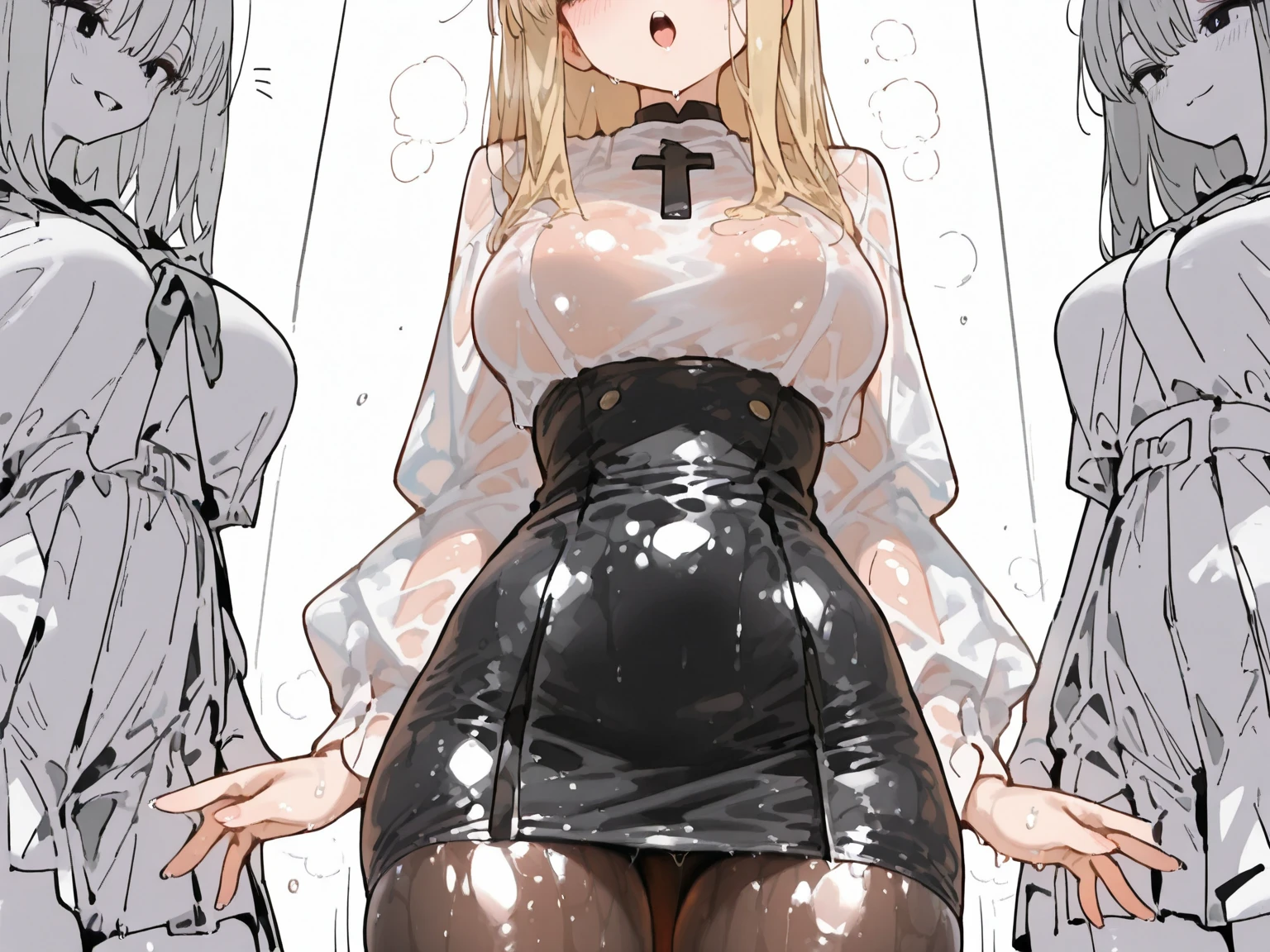 (NSFW, lewd:1.4), (masterpiece:1.4), (best quality:1.4), (ultra-detailed:1.2), (an extremely delicate and beautiful:1.2), (perfect eyes:1.4), (perfect face:1.4), curvy, standing, (open legs:1.6), (skirt lift:1.4), ass focus, looking back, stick out ass, (cum on back:1.6), (cum on body:1.6), (projectile cum:1.2), (excessive cum:1.5), (pussy cum:1.2), (cum in anus:1.4), (facial:1.6), (ecstasy:1.6), (slut:1.4), (vulgarity:1.4), (fucked silly:1.5), (trembling:1.4), (public indecency:1.4),