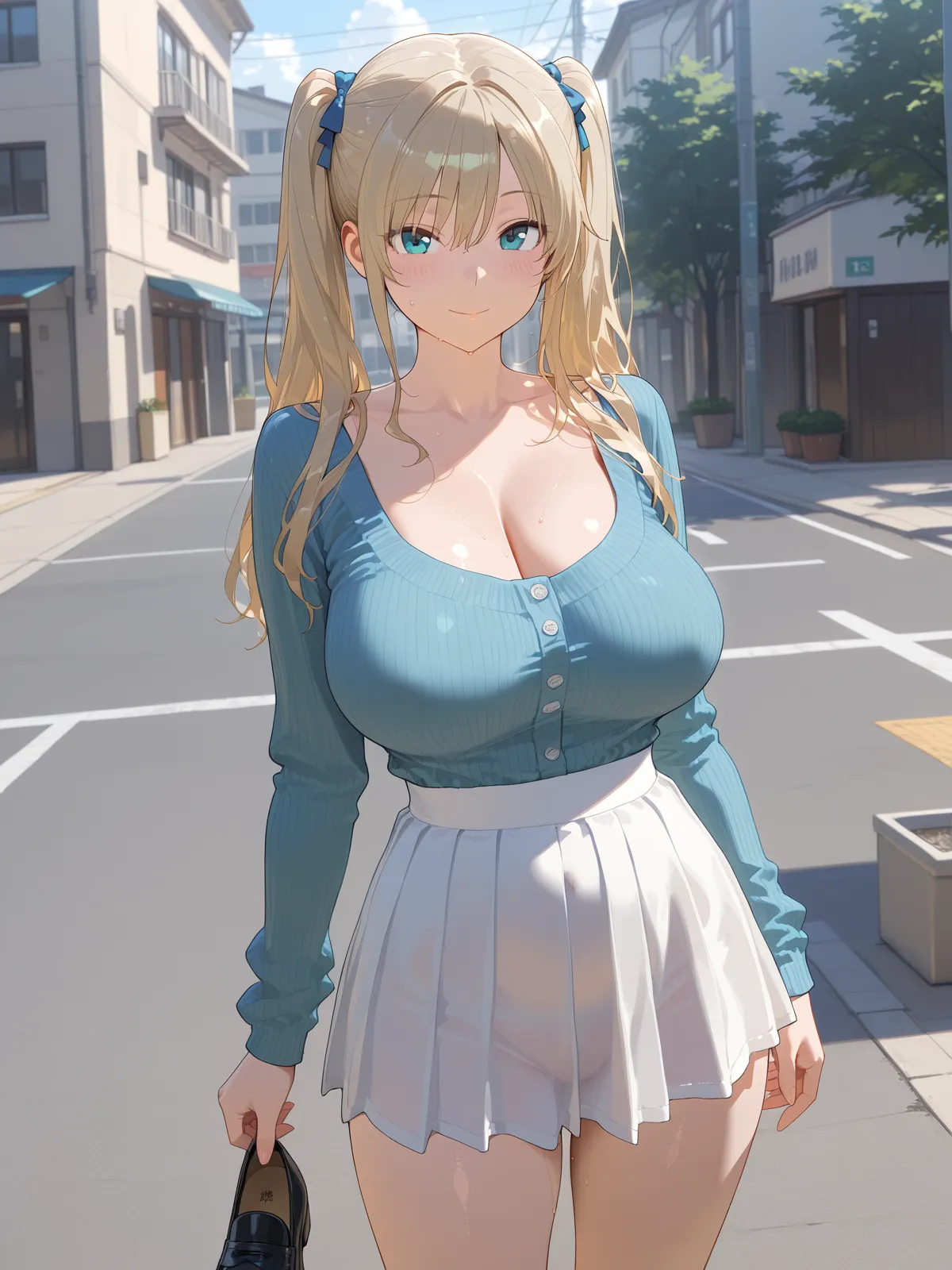 1 pregnant girl, pokemonirida, pokemonirida, blonde hair, blue eyes, hair between eyes, medium hair, (huge breasts:1.2),
BREAK bracelet, hat, jewelry, neck ring, red headwear, red shirt, sash, shirt, shorts, strapless, strapless shirt, waist cape, white shorts,
BREAK looking at viewer, (cowboy shot:1.2),
BREAK outdoors, city, sky,
BREAK (masterpiece:1.2), best quality, high resolution, unity 8k wallpaper, (illustration:0.8), (beautiful detailed eyes:1.6), extremely detailed face, perfect lighting, extremely detailed CG, (perfect hands, perfect anatomy), bursting breasts, atb, third trimester of pregnancy