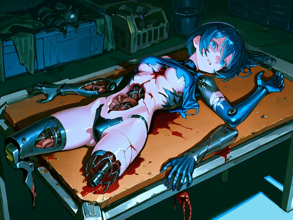score_9, score_8_up, score_7_up, score_6_up, score_5_up, score_4_up BREAK (furry, furry art, furry artwork, source furry, uploaded on e621) BREAK barcode tattoos, robot, android, servo, joint, panel, (android skin:1.2, mechabare:1.6, broken, damaged, heavily damaged, destroyed, dismembered, dismemberment, severed, severed limbs, severed body, amputee, amputated, missing limbs, robot gore, robot guro), solo, male, white arctic wolf, white fur, athletic, muscles, big pecs, adult, nude, naked, short spiky messy dark blue hair, detailed blue eyes, hard nipples, erect penis, penis, erection, dripping precum, pooling precum, pool of precum, shock, shocked expression, component, mechanical parts, mechanical component, lying, lying on the dirt, trash dumping ground background, oil, machine oil, pool of oil, leaking oil, dripping oil BREAK good quality, best quality, high quality, high definition, hd, 4k, 8k, masterpiece, intricate, extremely intricate, intricate details