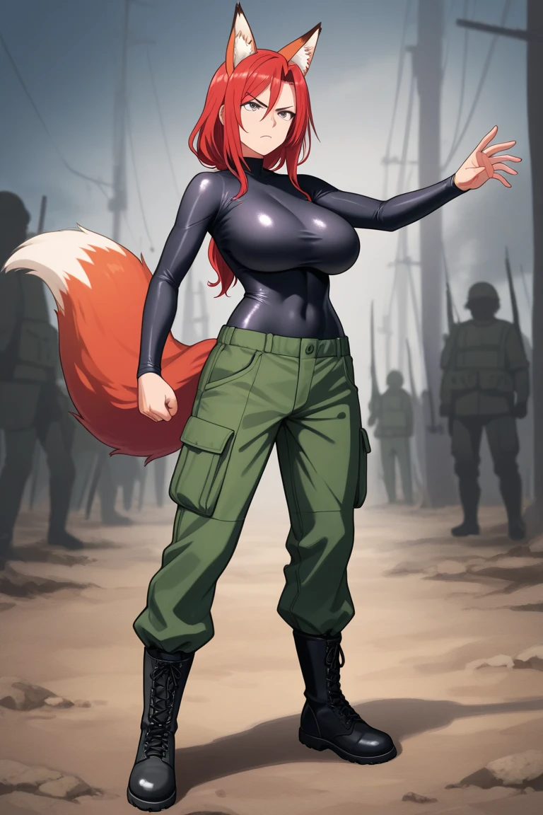 uzumaki_kushina,massive large_breasts, large thighs,large_ass, solo, green shirt,shirt up,navel, ponytail,tight dress, short skirts, masterpiece, best quality, detailed face, detailed eyes, highres, (masterpiece:1.4, best quality:1.2), (Highres), (Detailed Illustration), Ultra-Detailed, konohagakure, spreading leg,looking in front, smiling playfully with a mischievous glint in the eyes