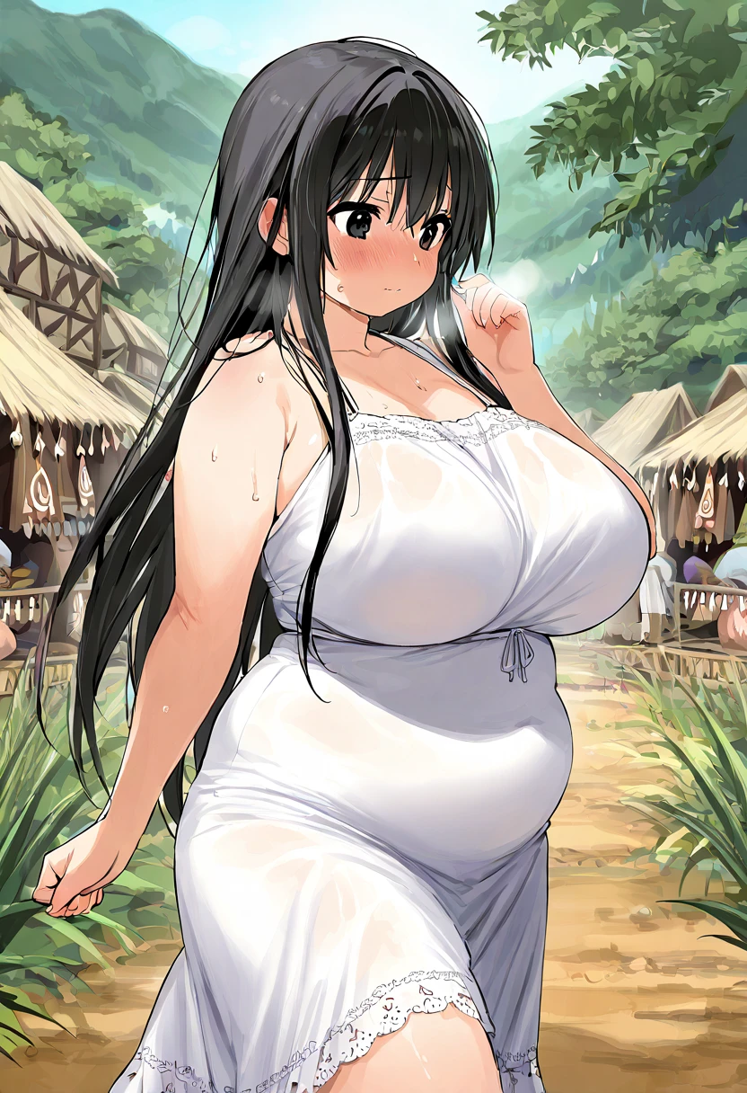 (Mature Woman:1.5), (mother:1.5), Ishtar, Fate Grand Order, (absurderes, 8K, 4K, masutepiece, hyper extreme detailed:1.2), Best Quality, Perfect Anatomy,Perfect face,Facing forward,High humidity, (alone:1.2), (Sweaty:1.3), shortness of breath, High humidity, humid, (Black Hair:1.1), Red eyes, Looking into the camera, (Very large breasts:1.5), Light clothing, apron, (kitchen;1.1), (Having a conversation:1.5), (Speech bubble:1.2), A kind smile, relief, peace of mind, mother性, Cooking, have a ladle, pot, pot-au-feu, (chubby:1.1), (Plump:1.1)